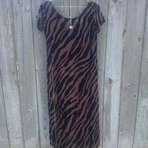 Coldwater Creek Animal Print Burned in Velvet Short Sleeve Rayon Midi Dress SZ 8